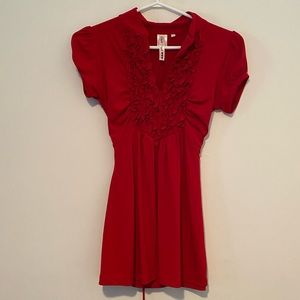 Red V-neck with Ruffles